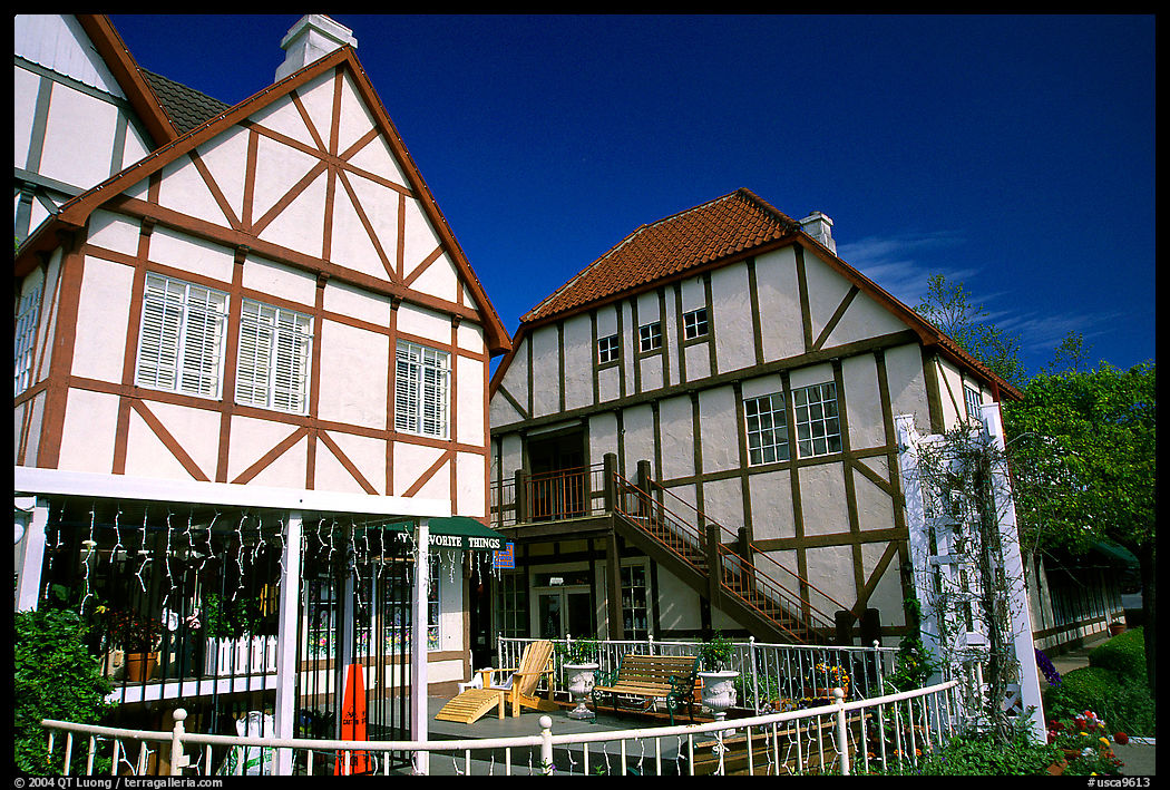 Half-timbered houses, Danish village of Solvang. California, USA