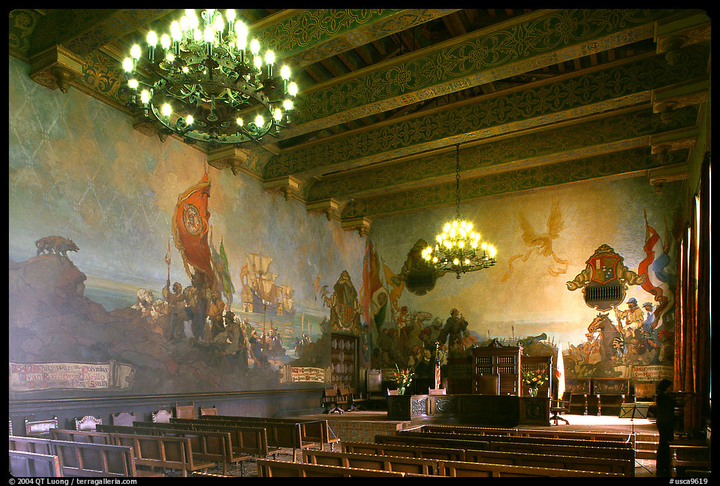 Decorated mural  room of the courthouse, Santa Barbara. California, USA