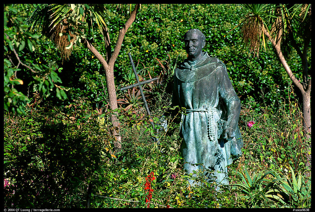 Statues of the father in the garden, Carmel Mission. Carmel, California, USA