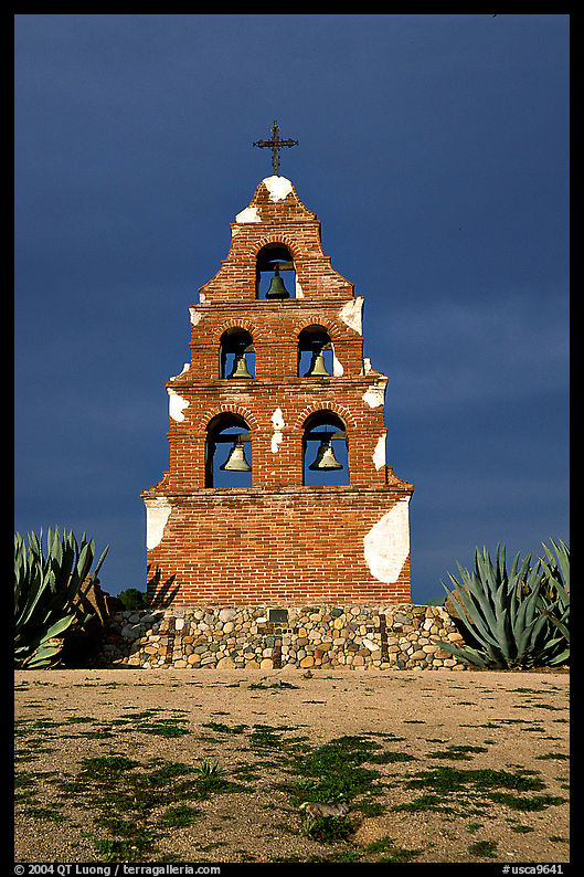 Bell tower, Mission San Miguel Arcangel. California, USA