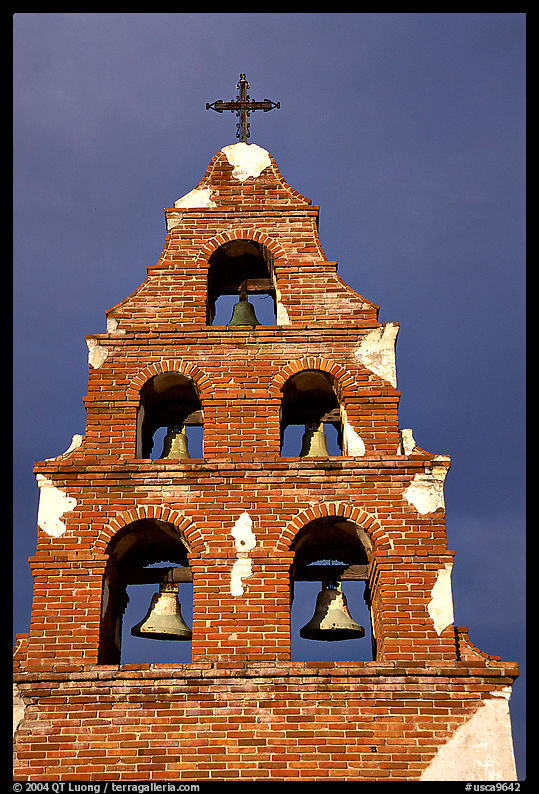 Bell tower, Mission San Miguel Arcangel. California, USA