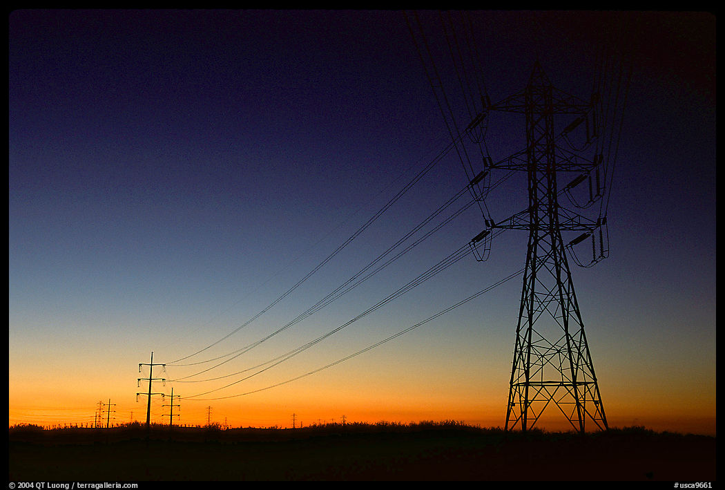 Power lines at sunset, San Joaquin Valley. California, USA