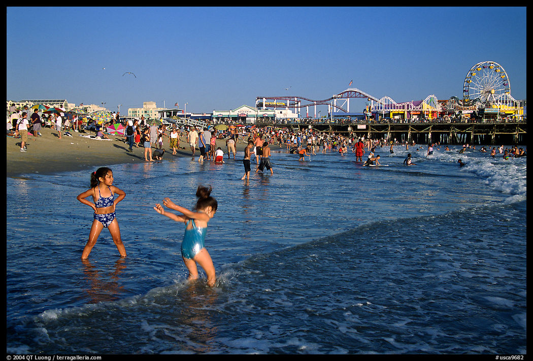 Beach near the pier, late afternoon. Santa Monica, Los Angeles, California, USA