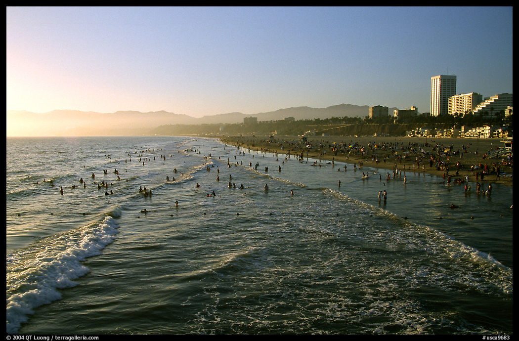 Beach seen from the pier, late afternoon. Santa Monica, Los Angeles, California, USA