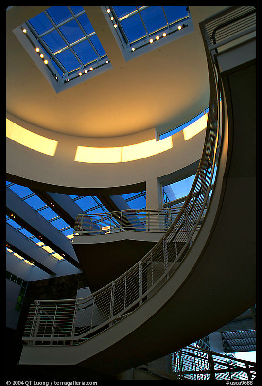 Interior of Entrance Hall, sunset, Getty Museum. Brentwood, Los Angeles, California, USA<p>The name <i>Getty Museum</i> is a trademark of the J. Paul Getty Trust. terragalleria.com is not affiliated with the J. Paul Getty Trust.