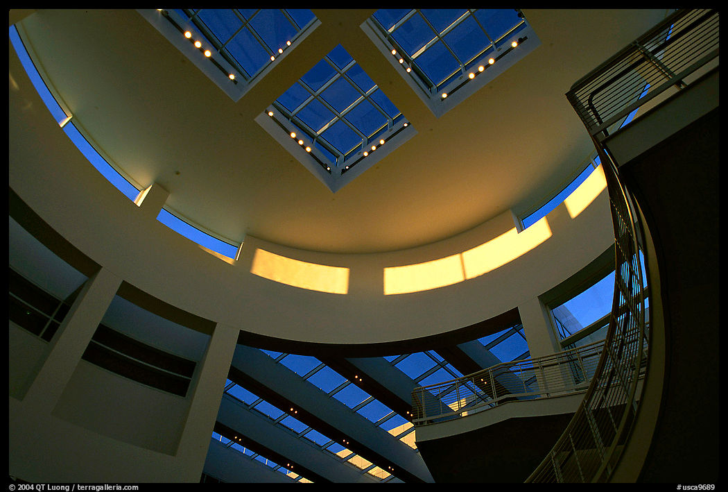 Interior of Entrance Hall of Museum, sunset, Getty Center. Brentwood, Los Angeles, California, USA<p>The name <i>Getty Center</i> is a trademark of the J. Paul Getty Trust. terragalleria.com is not affiliated with the J. Paul Getty Trust.