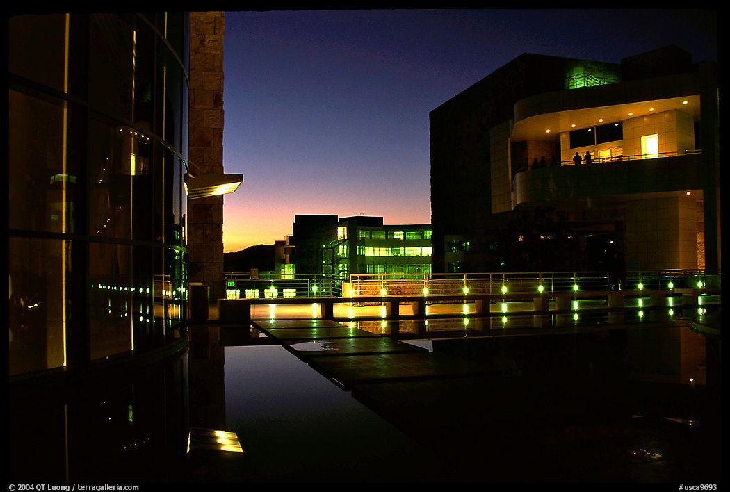 Courtyard, Getty Center, dusk. Brentwood, Los Angeles, California, USA<p>The name <i>Getty Center</i> is a trademark of the J. Paul Getty Trust. terragalleria.com is not affiliated with the J. Paul Getty Trust.