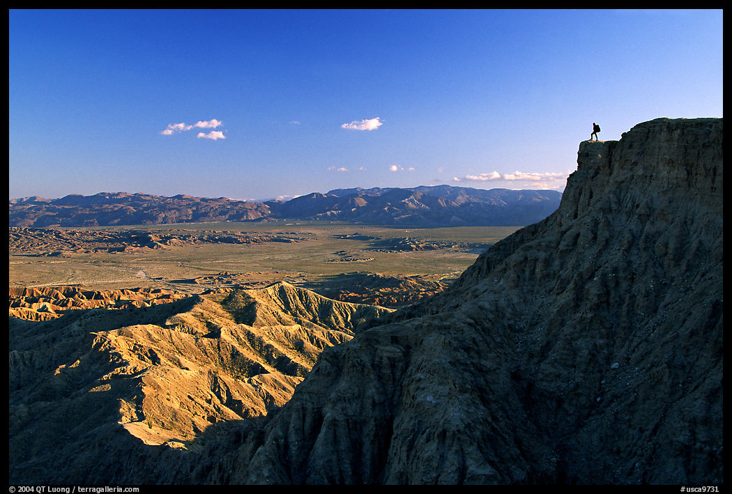 Visitor surveying panorama at Font Point. Anza Borrego Desert State Park, California, USA