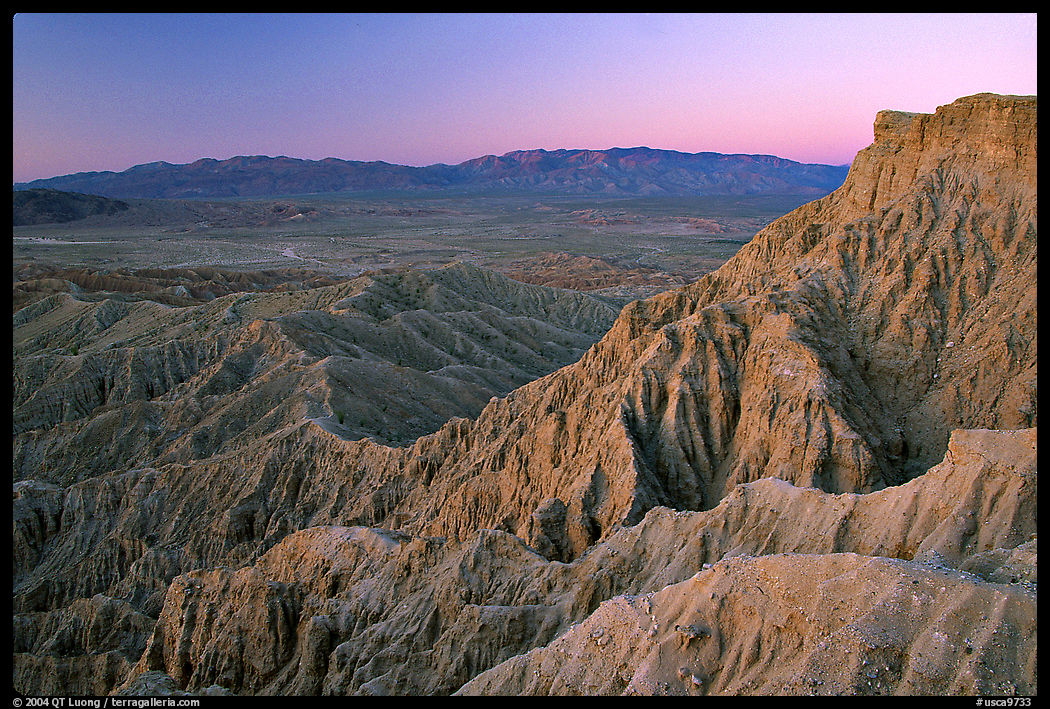 Eroded badlands at sunrise, Font Point. Anza Borrego Desert State Park, California, USA
