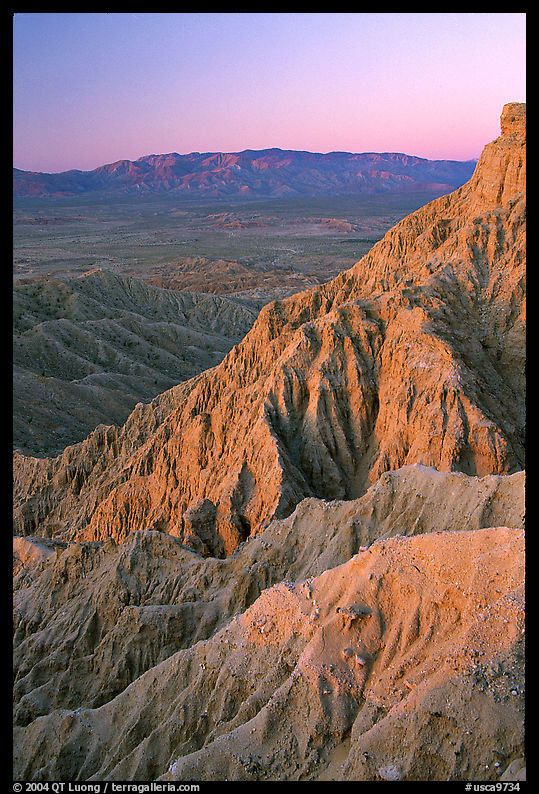 Eroded badlands at sunrise, Font Point. Anza Borrego Desert State Park, California, USA