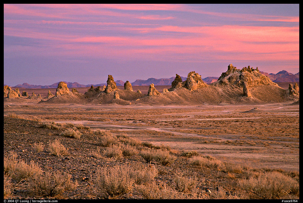 Tufa spires, Trona Pinnacles, sunset. California, USA