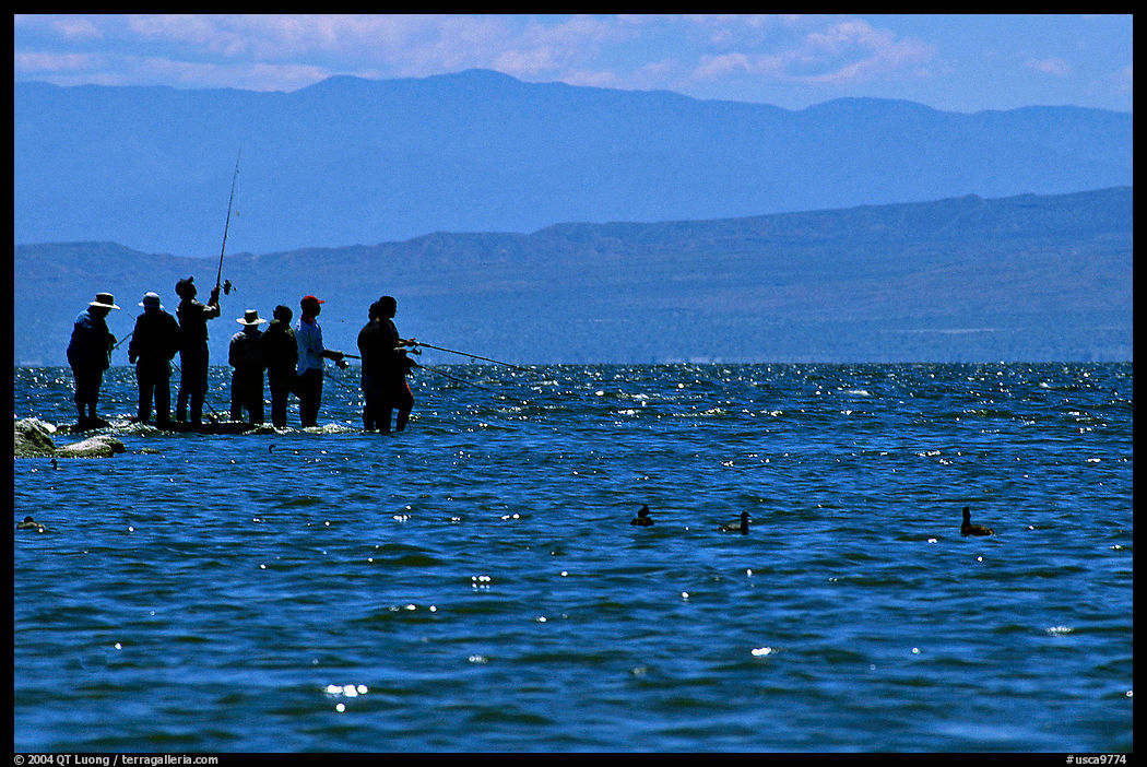 Fishermen on the shore of Salton Sea. California, USA