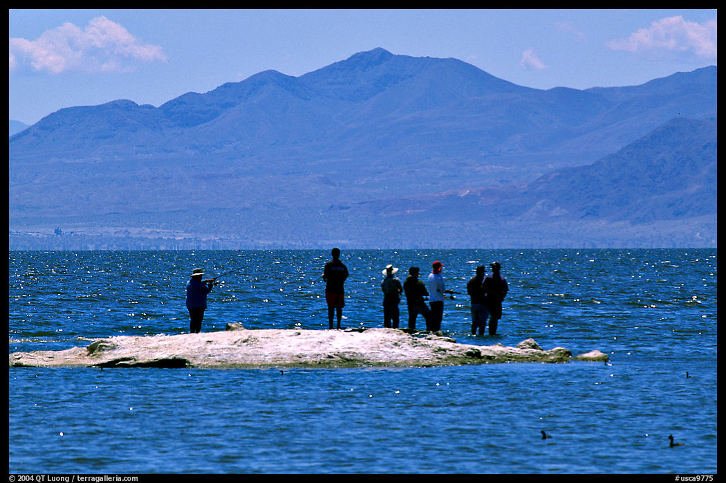 Fishermen on the shore of Salton Sea. California, USA