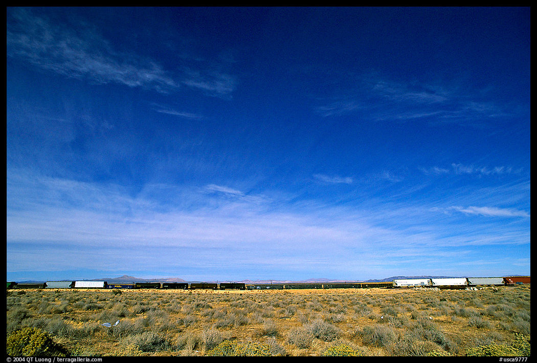 Long train in the Mojave desert. California, USA