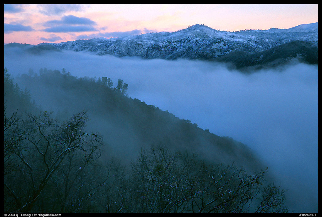 Fog and ridges, sunrise, Stanislaus  National Forest. California, USA