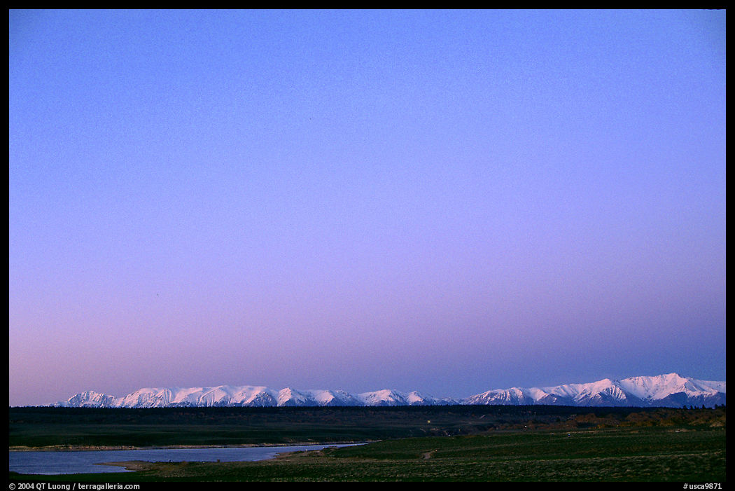 Lake Crowley and White Mountains at dusk. California, USA