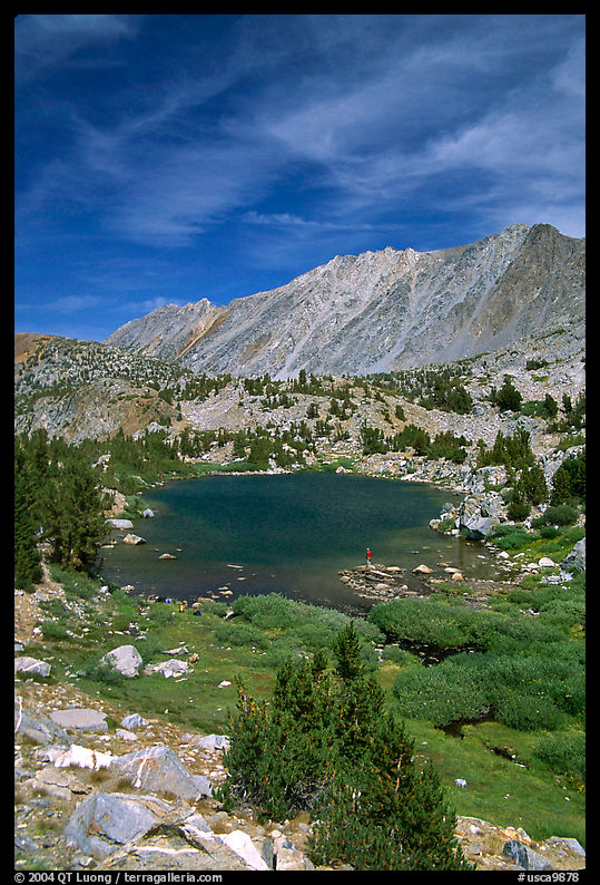 Small Lake, mountain, and fisherman, Inyo National Forest. California, USA