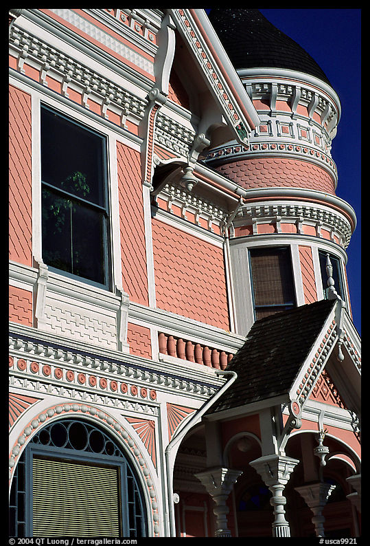 Victorian facade detail of the Pink Lady,  Eureka. California, USA