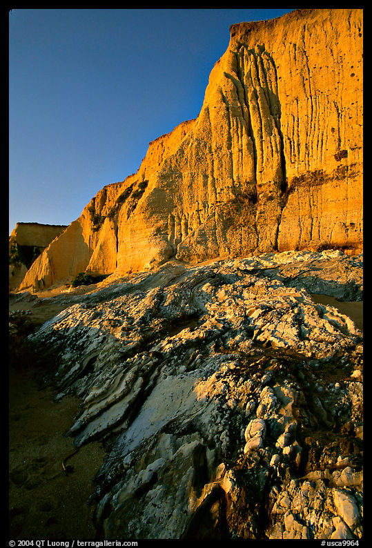 Rocks and Cliff, Sculptured Beach, sunset. Point Reyes National Seashore, California, USA