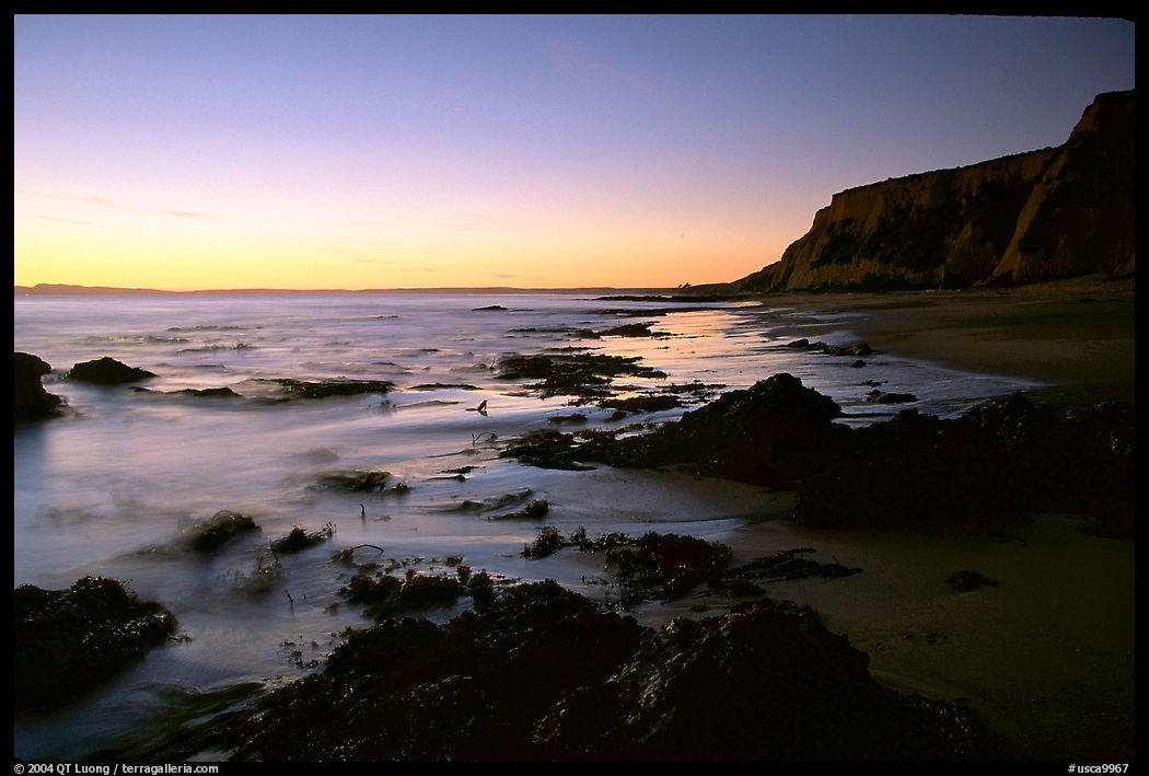 Rocks and surf, Sculptured Beach, sunset. Point Reyes National Seashore, California, USA