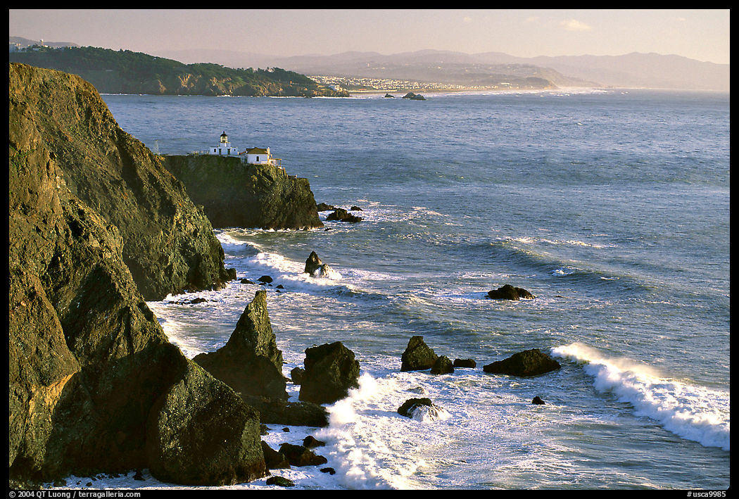 Cliffs and Point Bonita Lighthouse, late afternoon. SF Bay area, California, USA