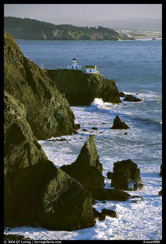 Cliffs and Point Bonita Lighthouse, late afternoon. SF Bay area, California, USA