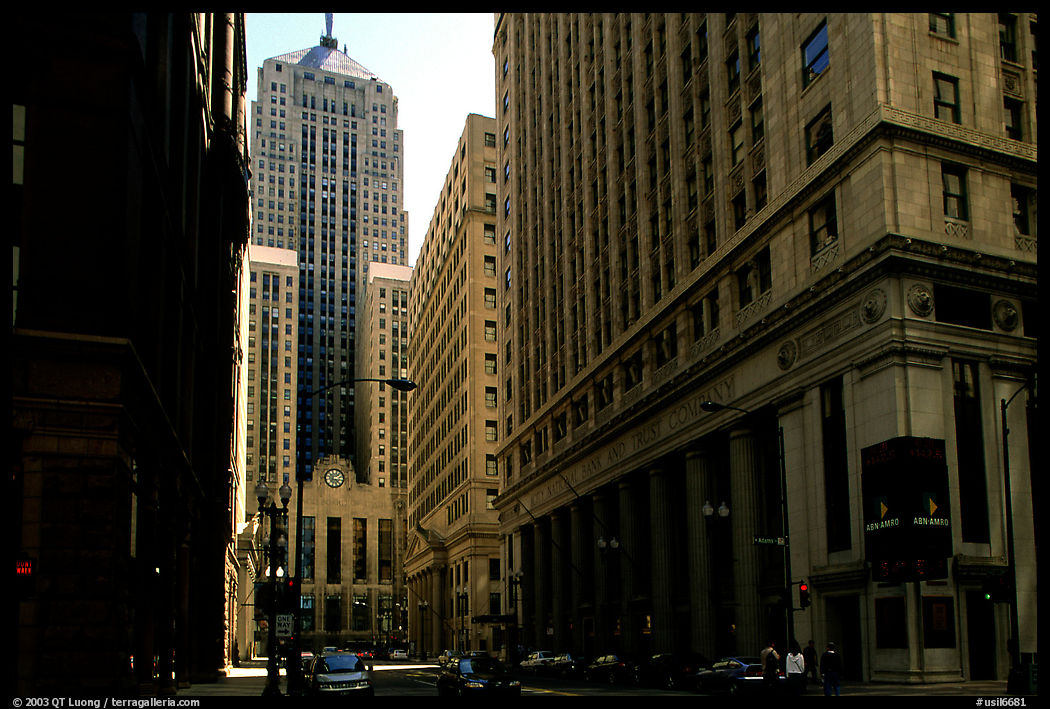 Chicago board of exchange amongst high rises buildings. Chicago, Illinois, USA