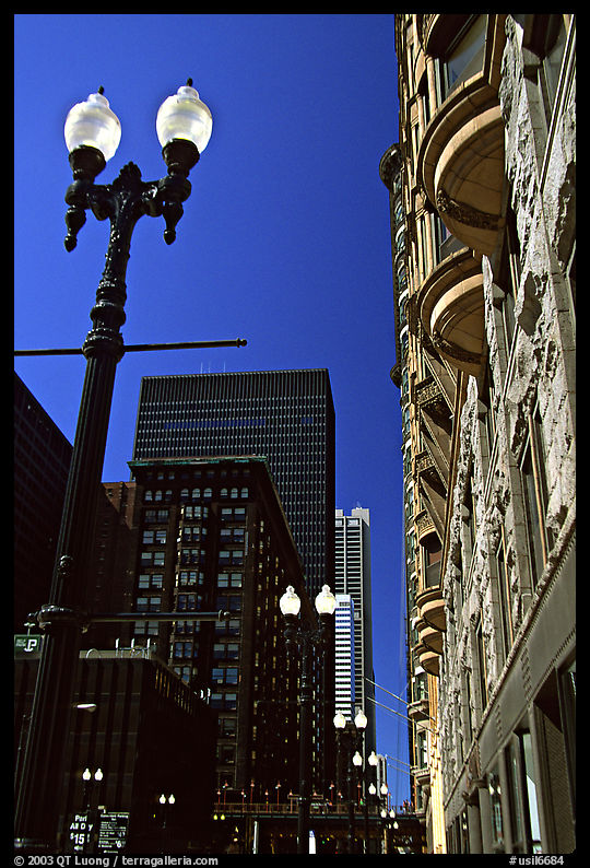 Lamp and buildings. Chicago, Illinois, USA