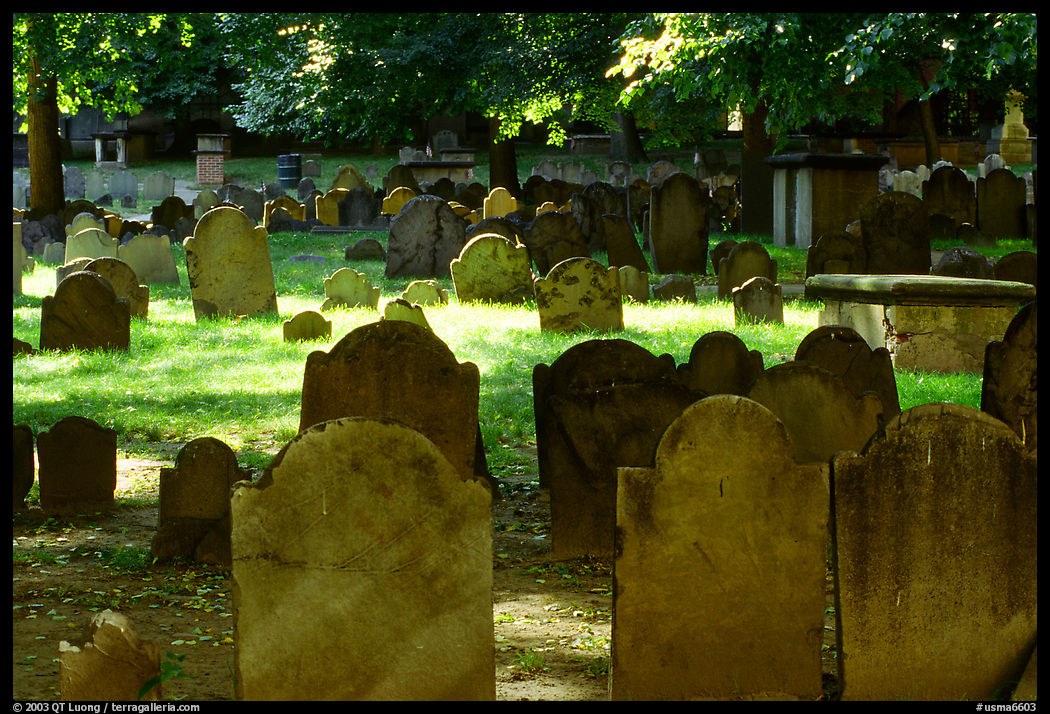 Tombstones in Copp's Hill cemetery. Boston, Massachussetts, USA