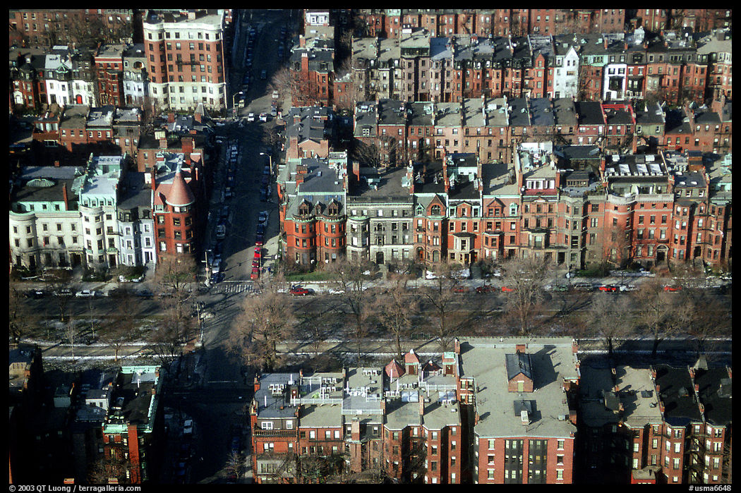 Brick houses seen from the Prudential Tower. Boston, Massachussetts, USA