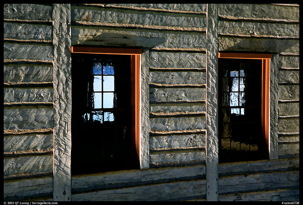 Windows in Great Hall, Grand Portage National Monument. Minnesota, USA
