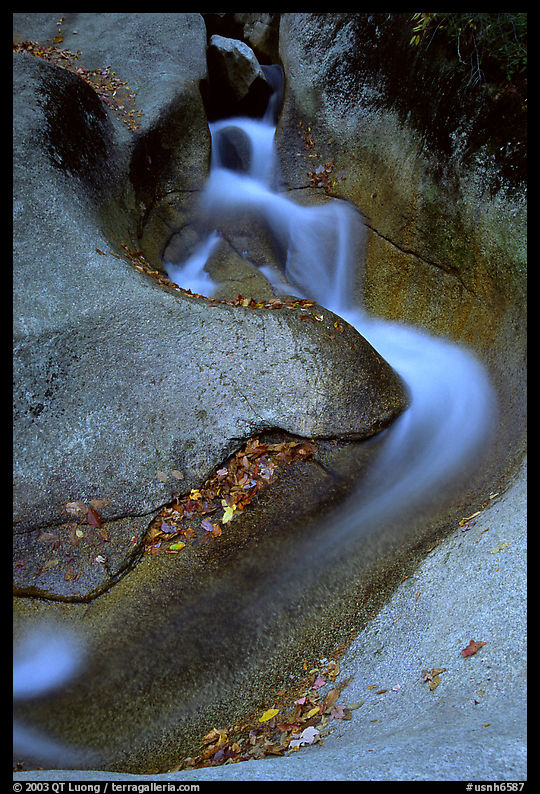 Water cascade over smooth rock, Franconia Notch. New Hampshire, New England, USA