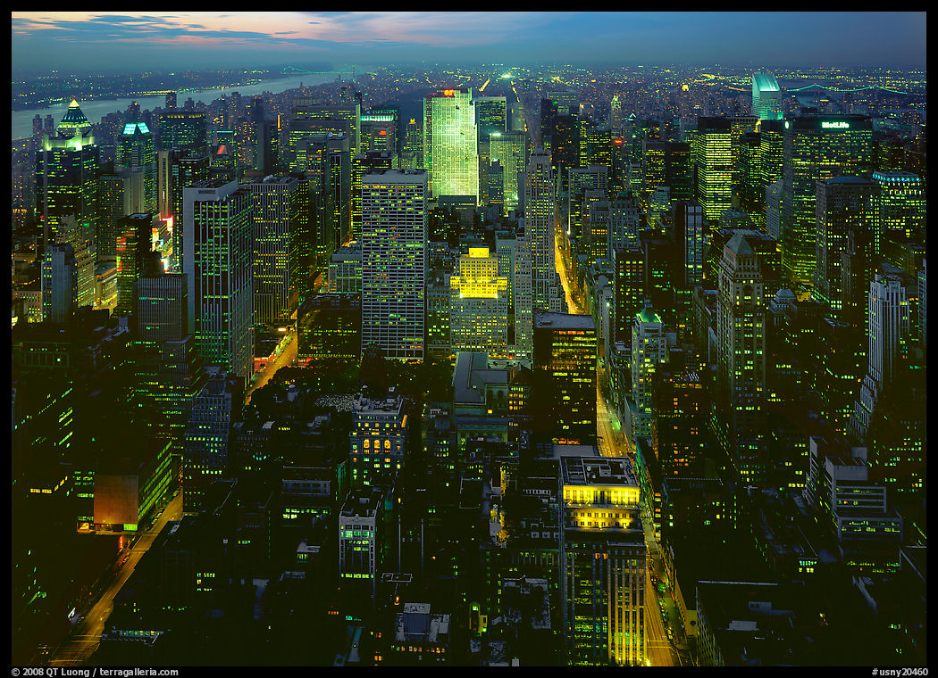 Looking North from the Empire State Building, dusk. New York City, USA