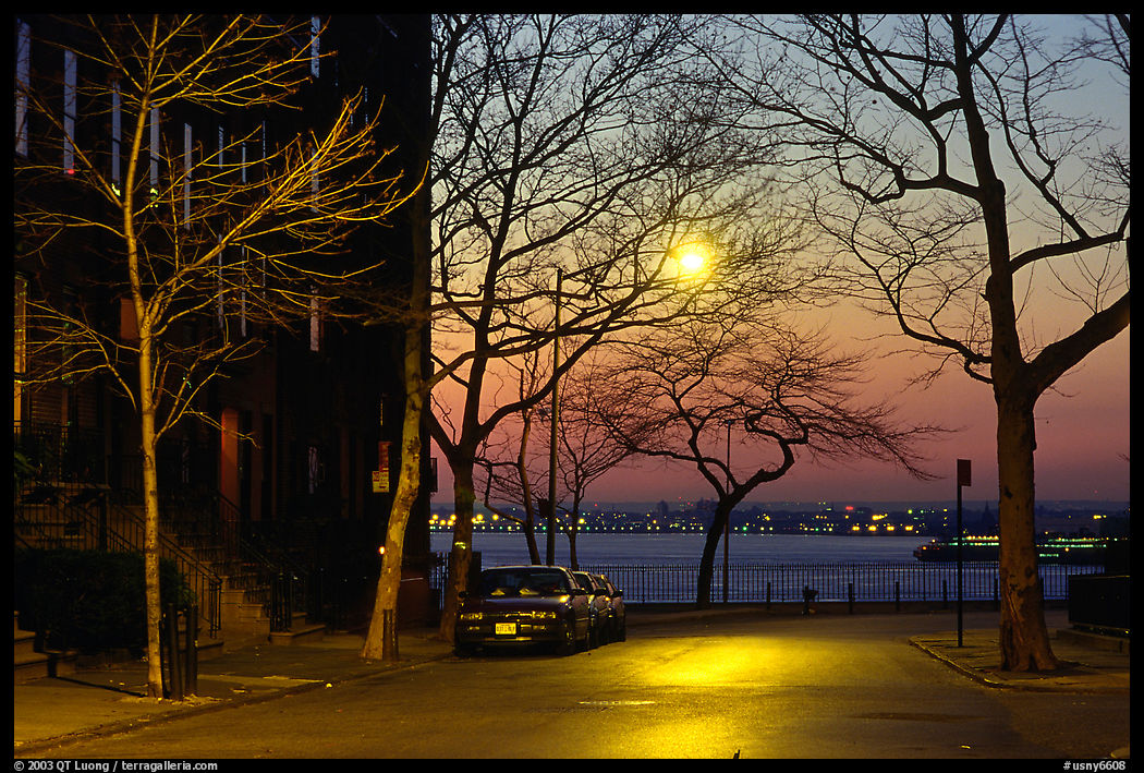 Street in Brooklyn at sunset. New York City, USA