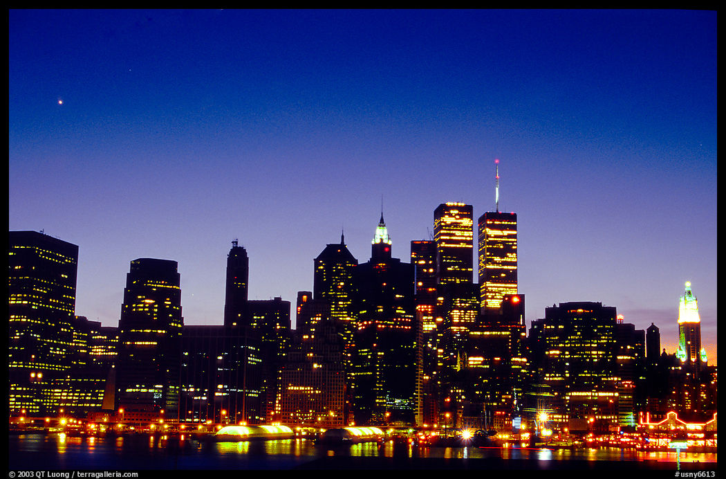 South Manhattan and WTC from Brooklyn, dusk. New York City, USA