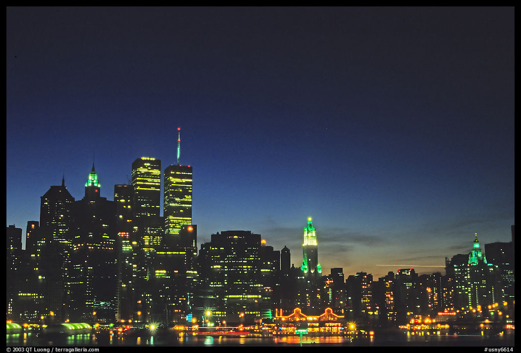 South Manhattan and World Trade Center from Brooklyn, dusk. New York City, USA
