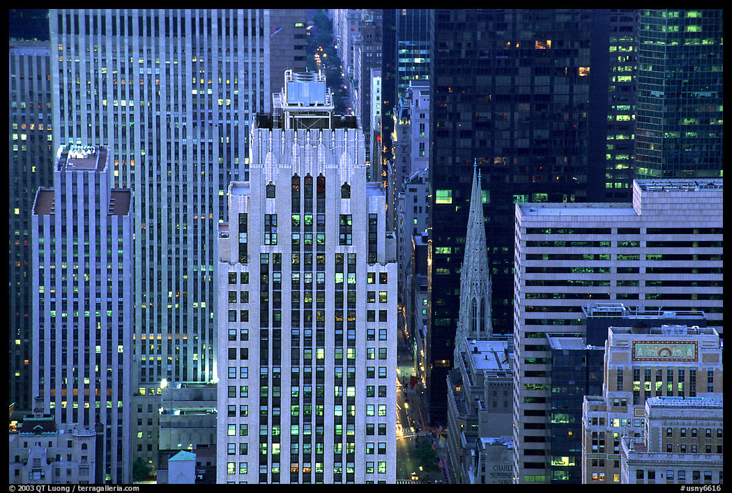 Fifth Avenue and Saint Patrick Cathedra, dusk. New York City, USA