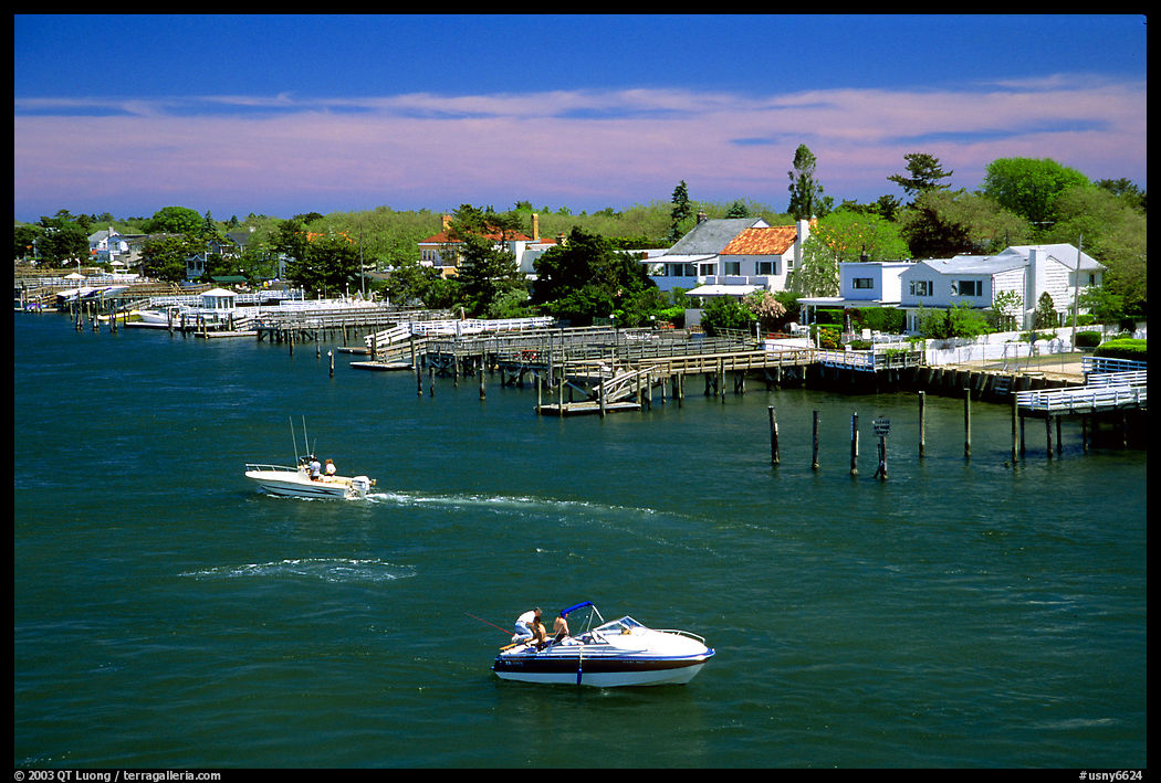 Canal and houses in Long Beach. New York City, USA