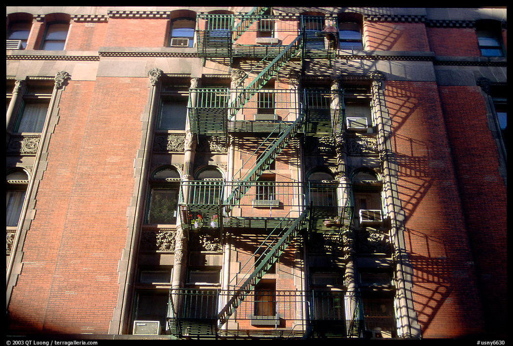 Emergency exit staircases on the side of a building. New York City, USA