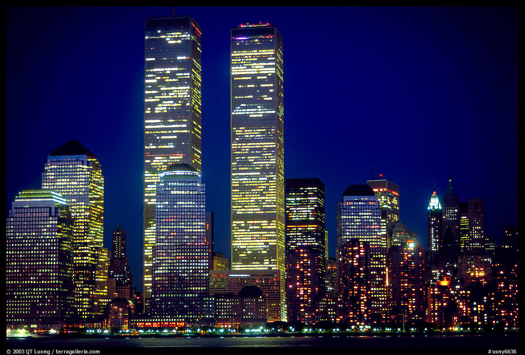 World Trade Center Twin Towers at night. New York City, USA