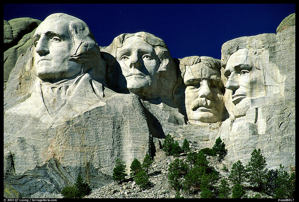 Faces of Four US Presidents carved in a cliff, Mt Rushmore National Memorial. South Dakota, USA