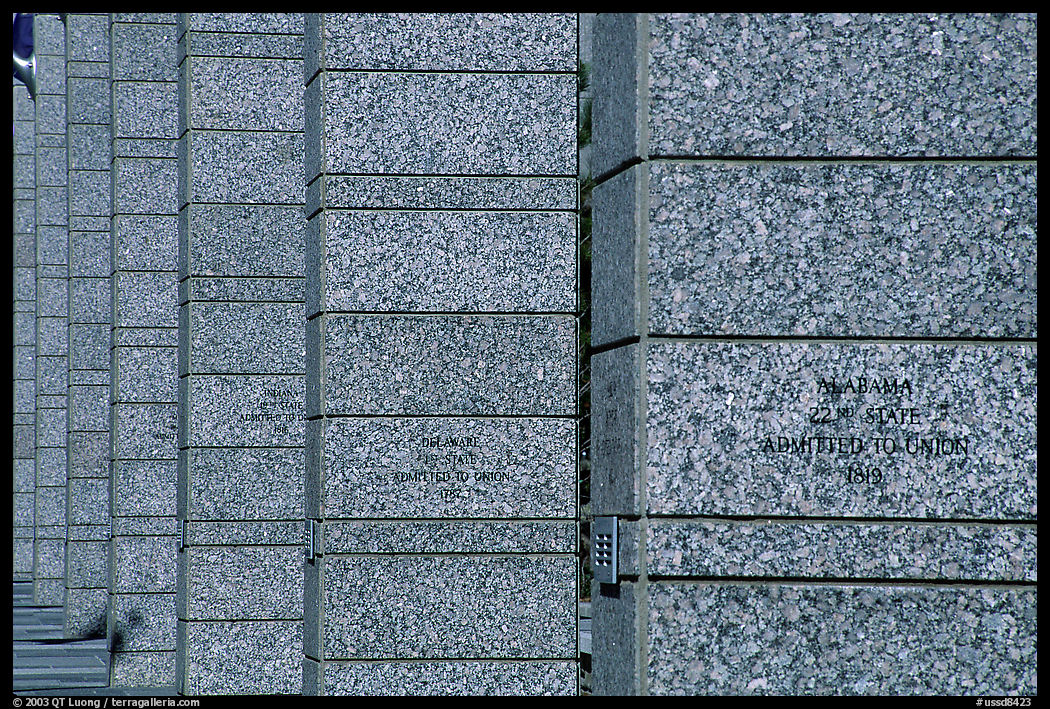 Details of columns in Alley of the Flags, Mt Rushmore National Memorial. South Dakota, USA