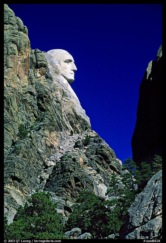 George Washington profile, Mount Rushmore National Memorial. South Dakota, USA