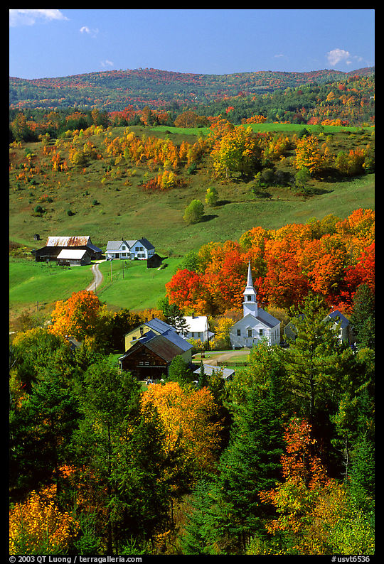 Church and farm,  East Corinth. Vermont, New England, USA