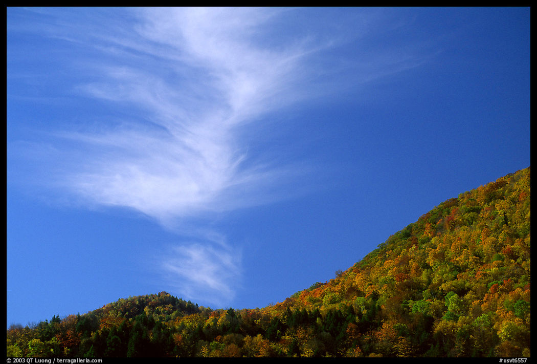 Hills in fall colors and cloud, Green Mountains. Vermont, New England, USA