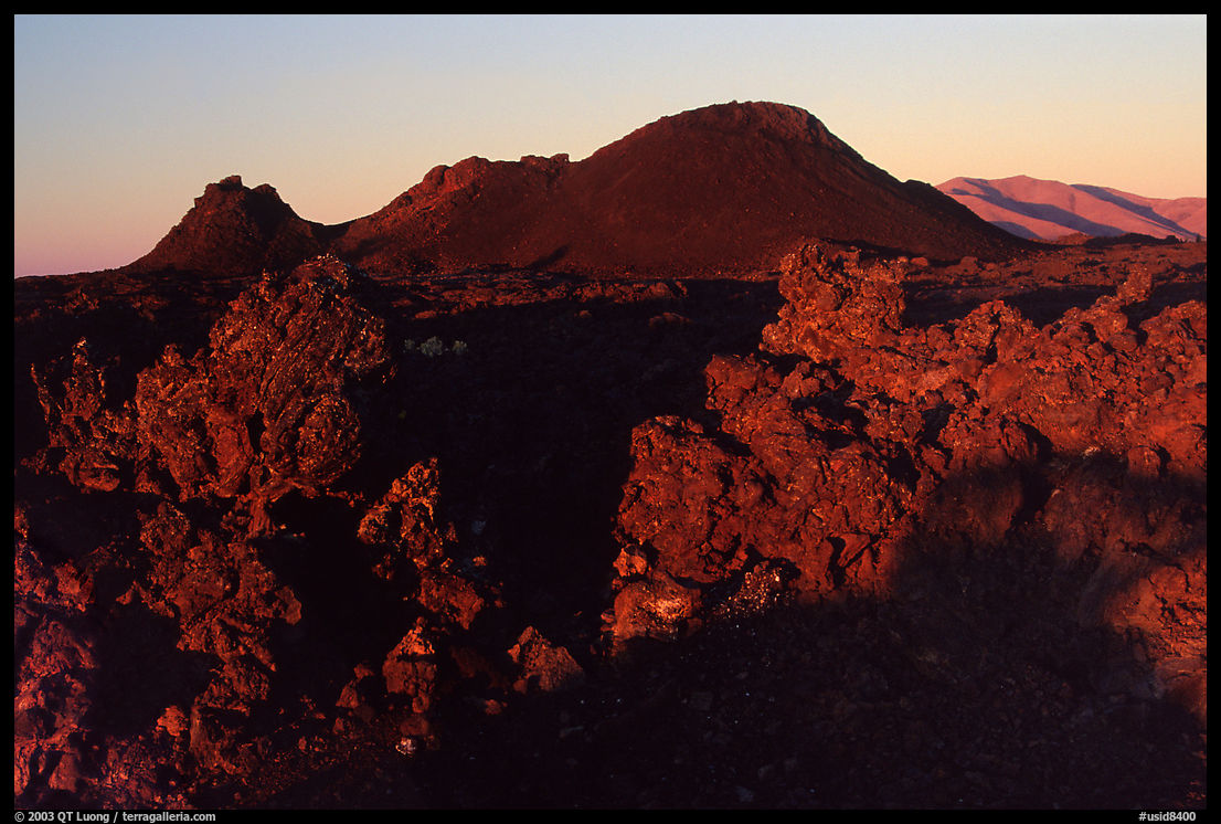Lava and cinder cones, sunrise, Craters of the Moon National Monument. Idaho, USA