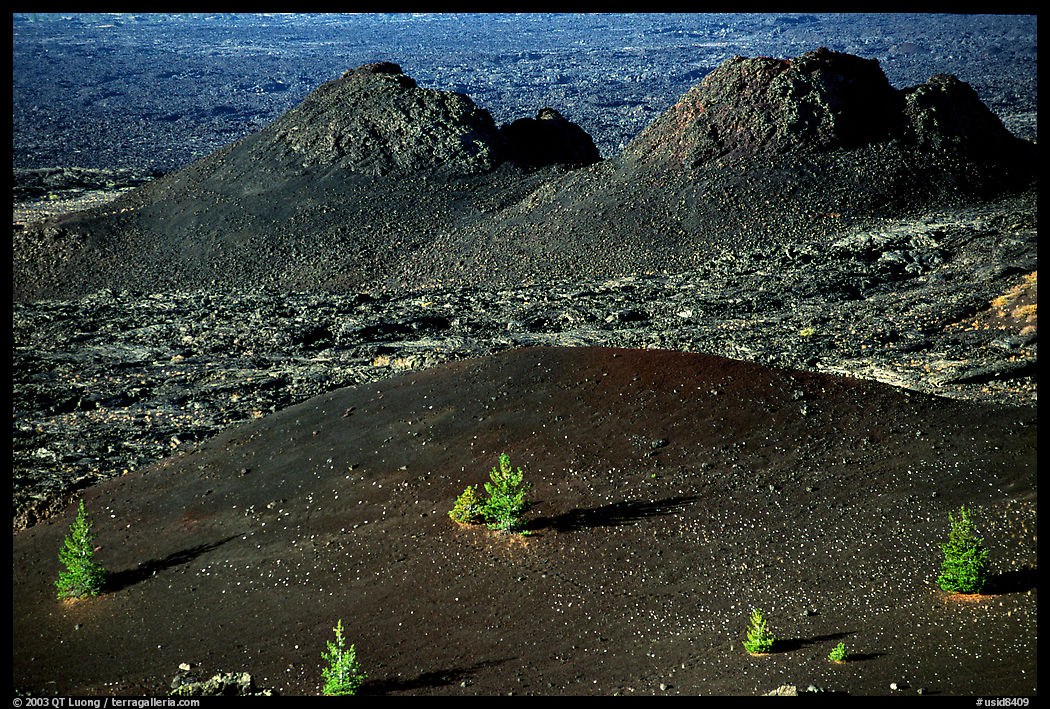 Slopes covered with hardened lava and cinder, Craters of the Moon National Monument. Idaho, USA