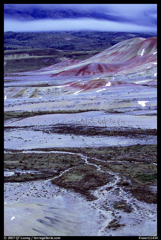 Blue light on Painted hills at dusk. John Day Fossils Bed National Monument, Oregon, USA