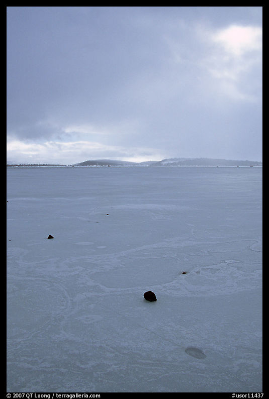 Pebbles on Frozen Klamath Lake. Oregon, USA