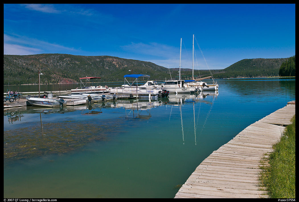 Deck and marina, Paulina Lake. Newberry Volcanic National Monument, Oregon, USA